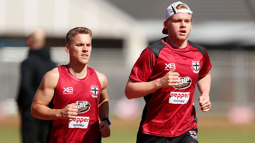EdPhilips1024.jpg Ed Phillips (right) took out the Saints' time trial on Saturday - AFL,St Kilda Saints,Ed Phillips